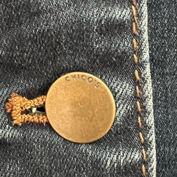 CHICO’S Size 0 Lady’s XS X-Small Dark Denim With Trim Jean Jacket - Picture 5 of 7